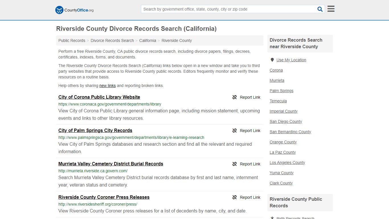 Riverside County Divorce Records Search (California) - County Office